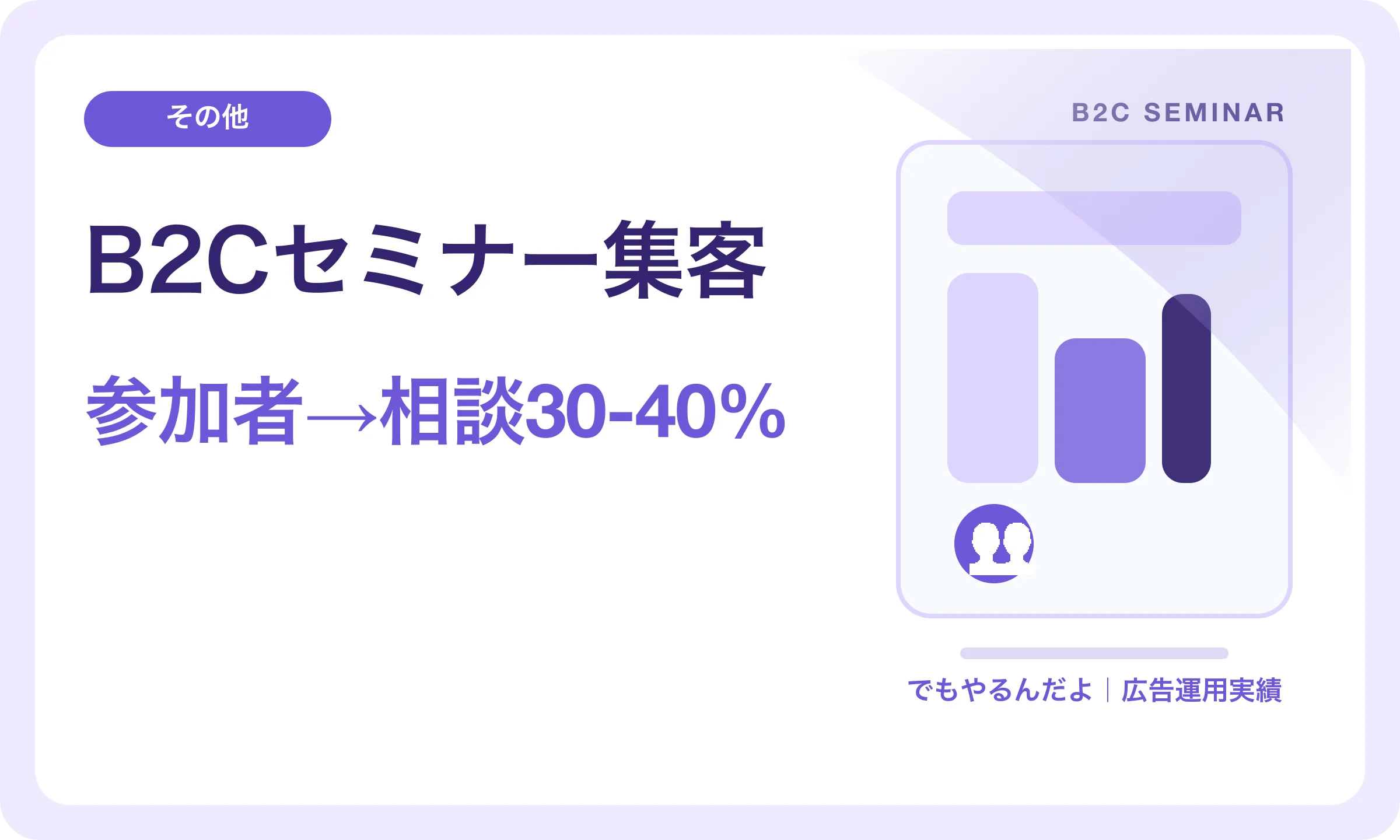 B2Cセミナー集客／参加者→相談30-40%｜でもやるんだよの広告運用実績