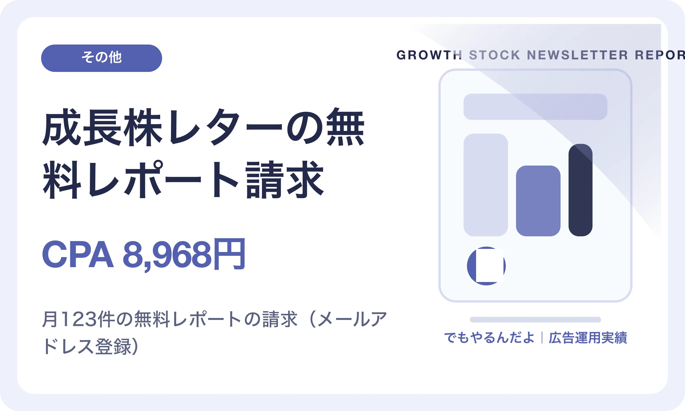 成長株レターの無料レポート請求／CPA 8,968円｜でもやるんだよの広告運用実績