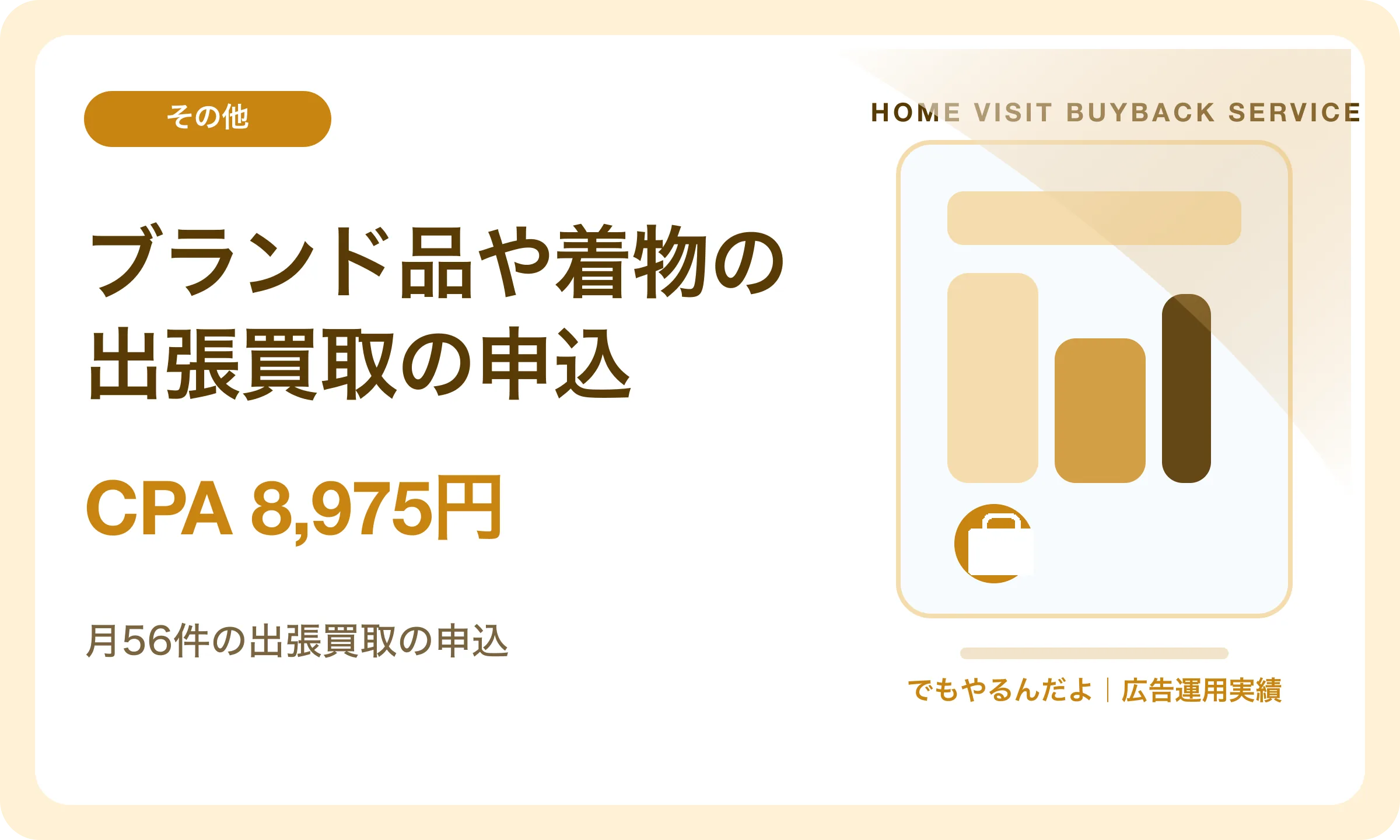 ブランド品や着物の出張買取の申込／CPA 8,975円｜でもやるんだよの広告運用実績
