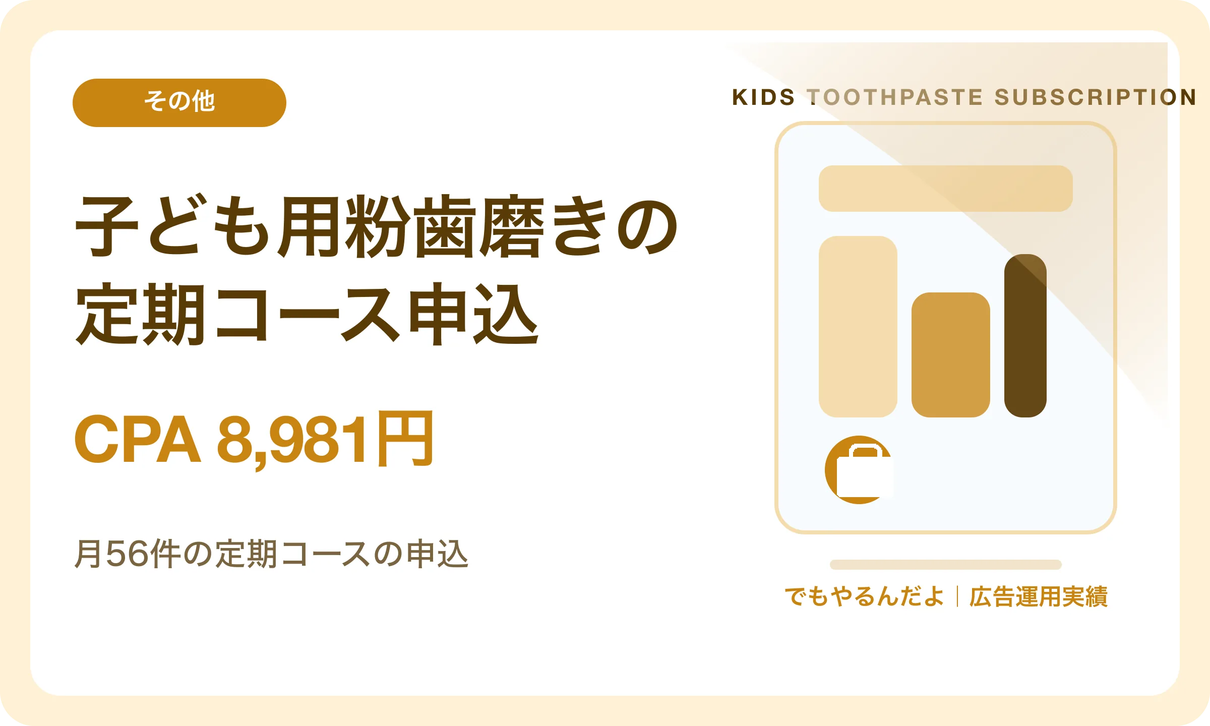 子ども用粉歯磨きの定期コース申込／CPA 8,981円｜でもやるんだよの広告運用実績