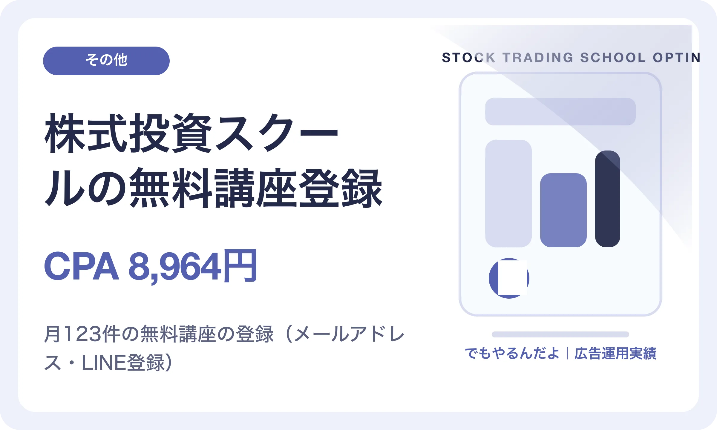 株式投資スクールの無料講座登録／CPA 8,964円｜でもやるんだよの広告運用実績